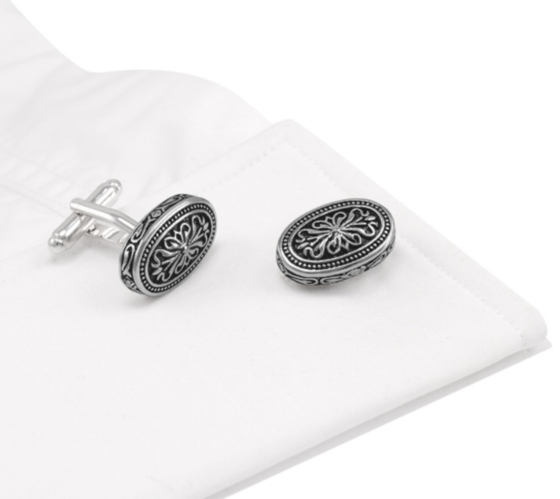 High-end vintage Roman pattern French national style oval black oiled shirt cufflinks