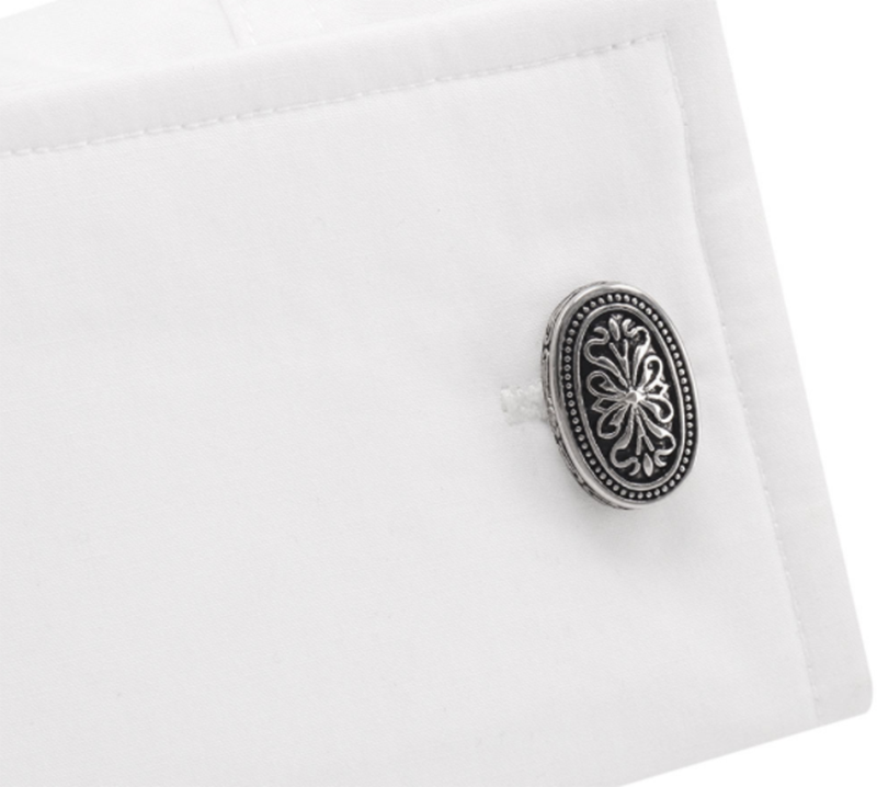 High-end vintage Roman pattern French national style oval black oiled shirt cufflinks