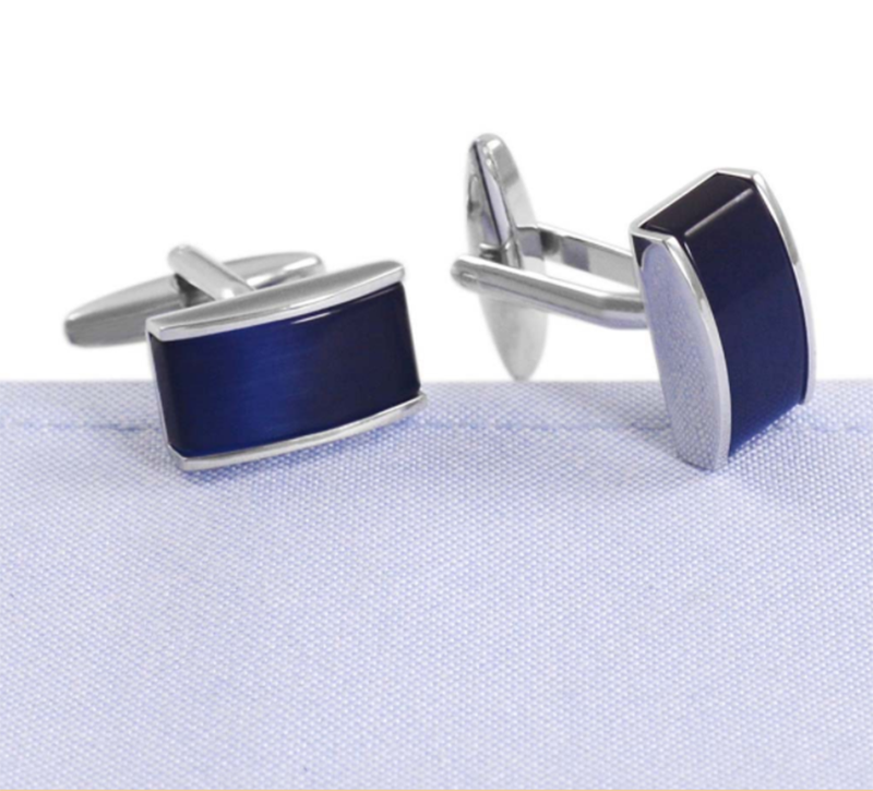 Blue Men&apos;s French Cat Eye Gemstone Cufflinks
