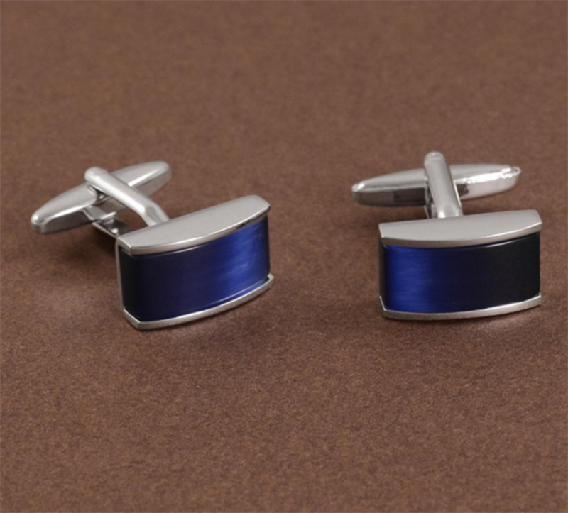 Blue Men&apos;s French Cat Eye Gemstone Cufflinks