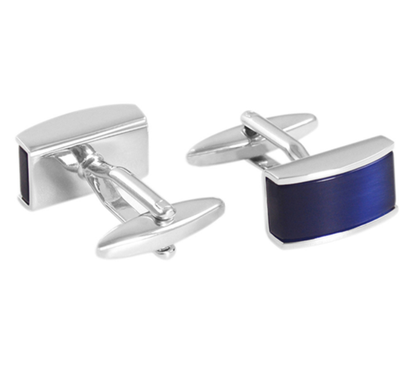 Blue Men&apos;s French Cat Eye Gemstone Cufflinks