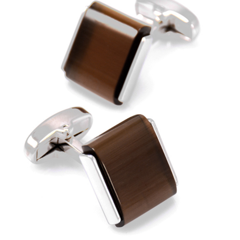 High-end atmospheric men&apos;s French cat-eye gem brown square cufflinks