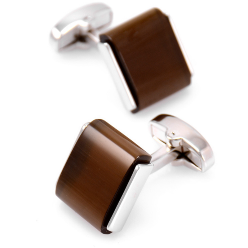 High-end atmospheric men&apos;s French cat-eye gem brown square cufflinks