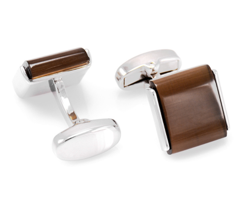 High-end atmospheric men&apos;s French cat-eye gem brown square cufflinks