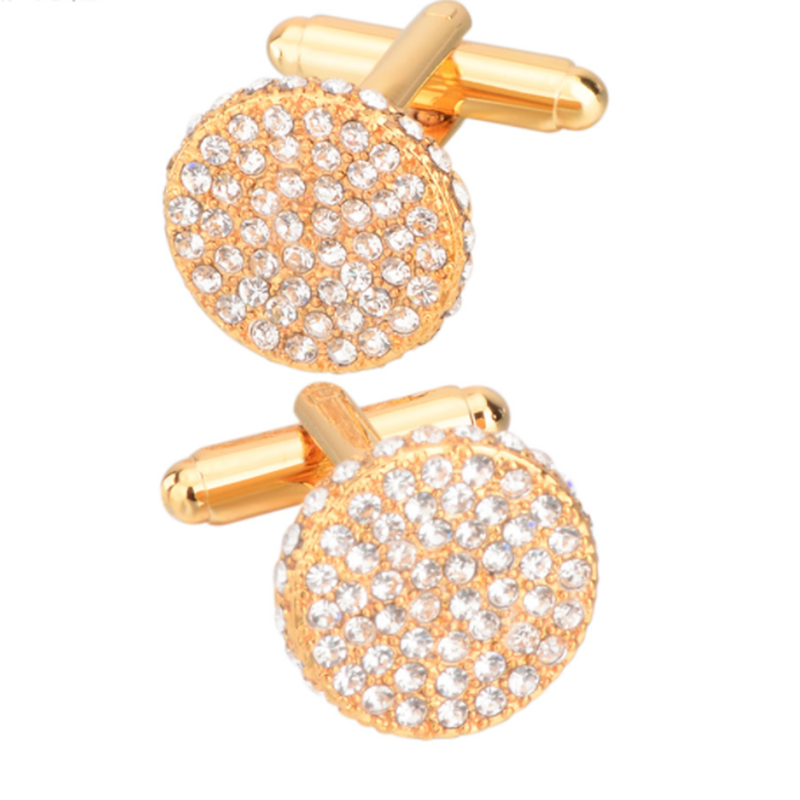 Men&apos;s and women&apos;s business wild gold and diamond round crystal cufflinks