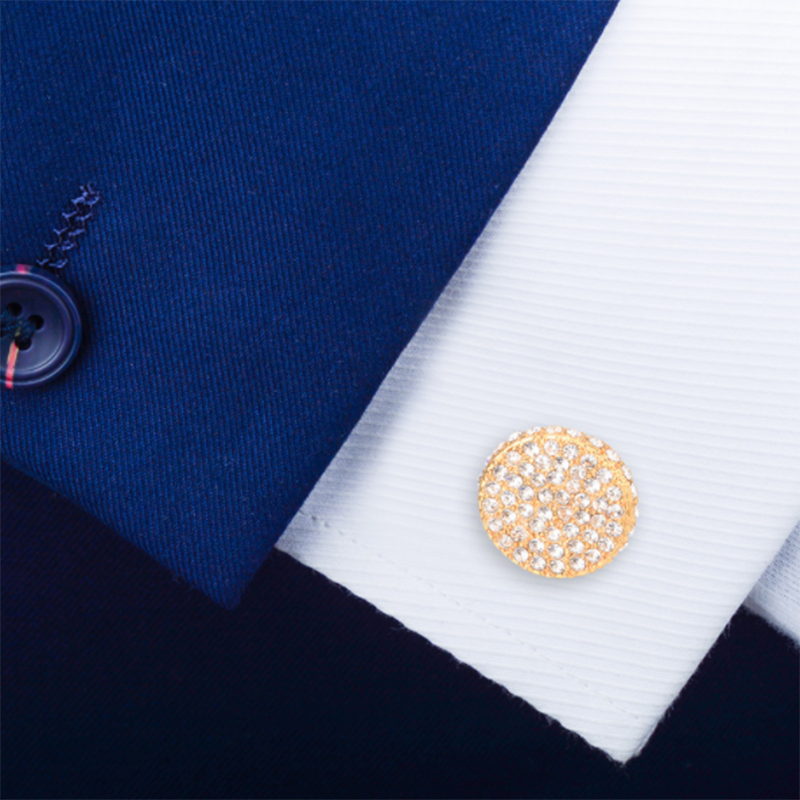 Men&apos;s and women&apos;s business wild gold and diamond round crystal cufflinks