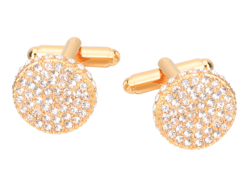 Men&apos;s and women&apos;s business wild gold and diamond round crystal cufflinks