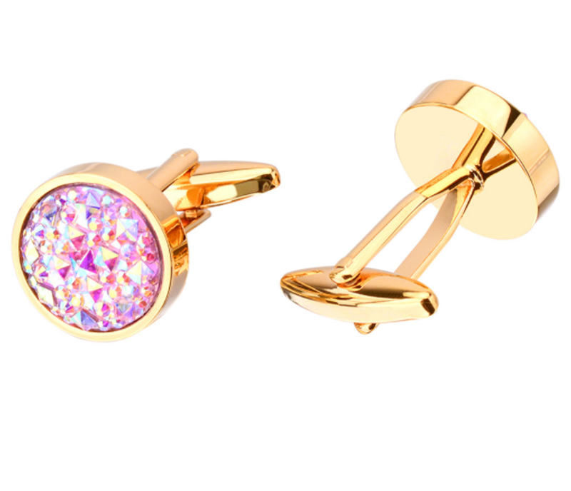 Men&apos;s French Shirt Round Inlaid Shiny Colorful Satellite Stone Cufflinks