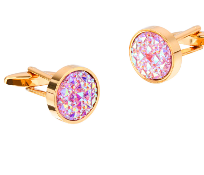 Men&apos;s French Shirt Round Inlaid Shiny Colorful Satellite Stone Cufflinks