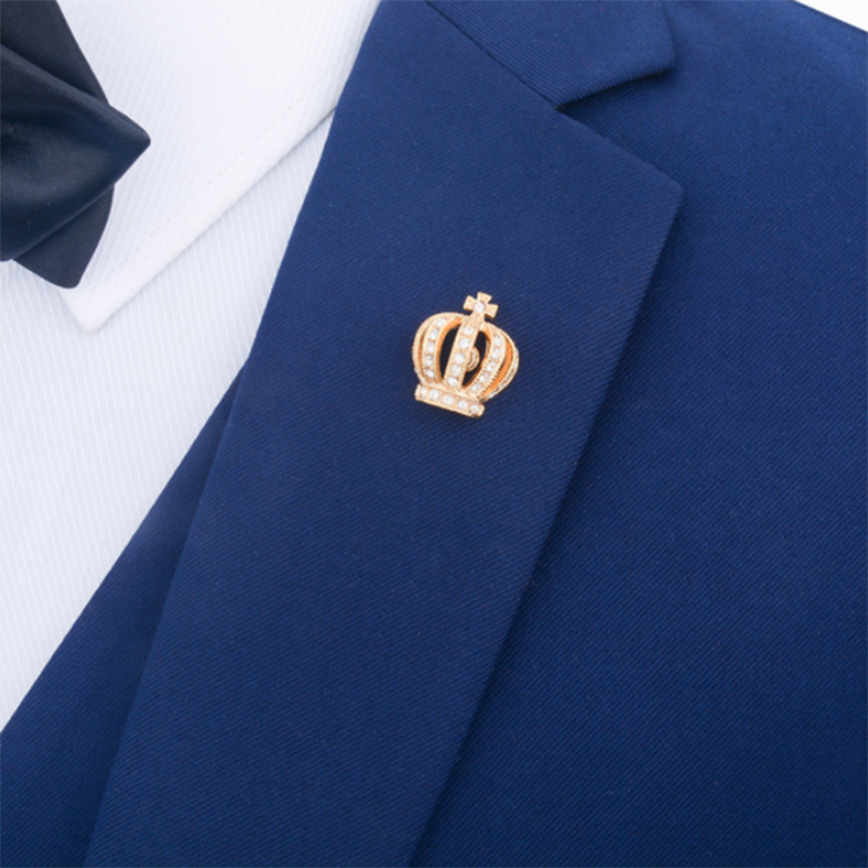 Gold Crystal Queen Crown Suit Brooch