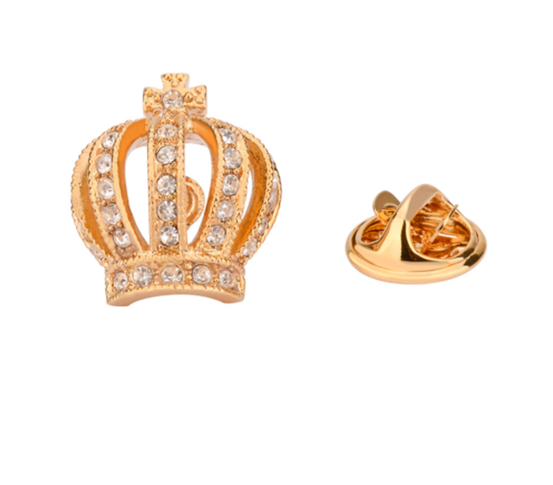 Gold Crystal Queen Crown Suit Brooch