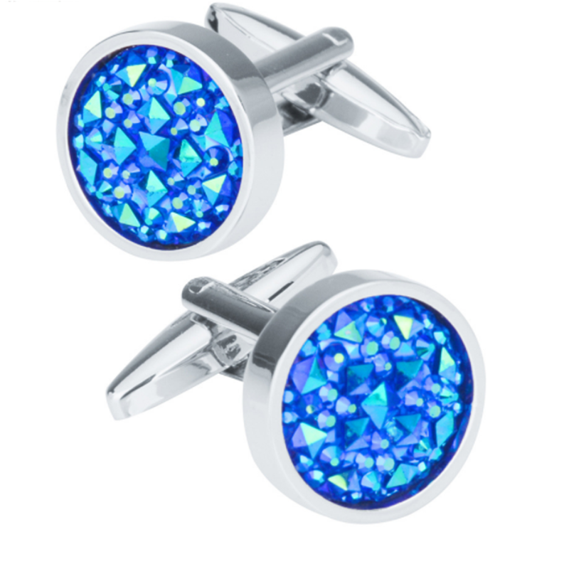 Round Cufflinks with Blue Shiny Satellite Stone