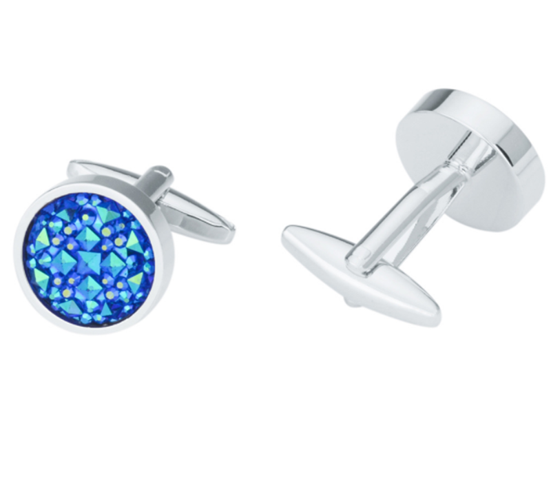 Round Cufflinks with Blue Shiny Satellite Stone