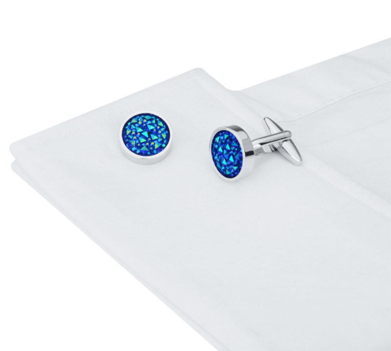 Round Cufflinks with Blue Shiny Satellite Stone