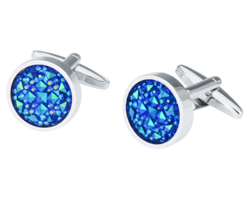 Round Cufflinks with Blue Shiny Satellite Stone