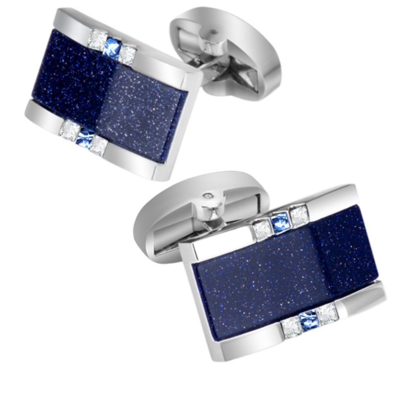 Men&apos;s Premium Business Luxury Rectangular Blue Sandstone Crystal Wedding Cufflinks