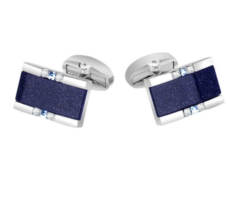 Men&apos;s Premium Business Luxury Rectangular Blue Sandstone Crystal Wedding Cufflinks