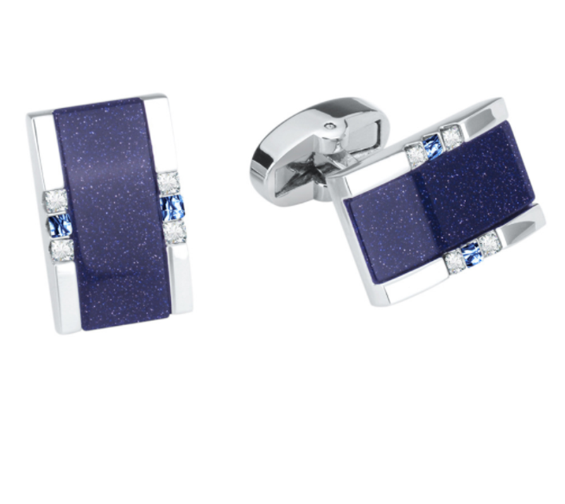 Men&apos;s Premium Business Luxury Rectangular Blue Sandstone Crystal Wedding Cufflinks