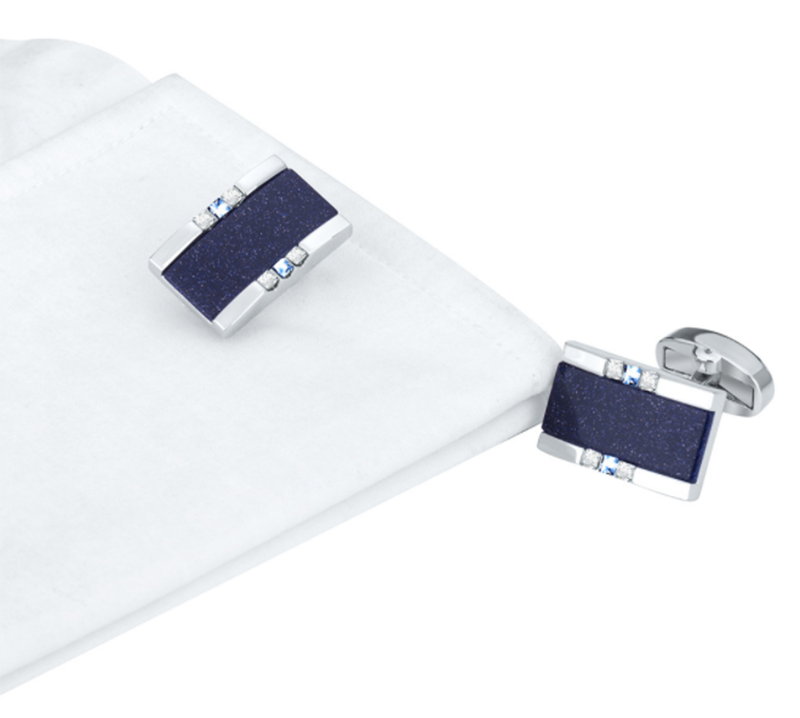 Men&apos;s Premium Business Luxury Rectangular Blue Sandstone Crystal Wedding Cufflinks