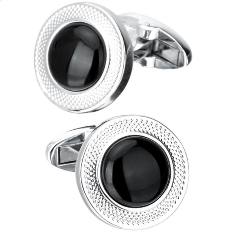 Metal Round Agate Men&apos;s Suit Shirt Cufflinks