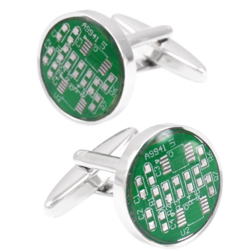 Silver round circuit board PCB circuit board style cufflinks