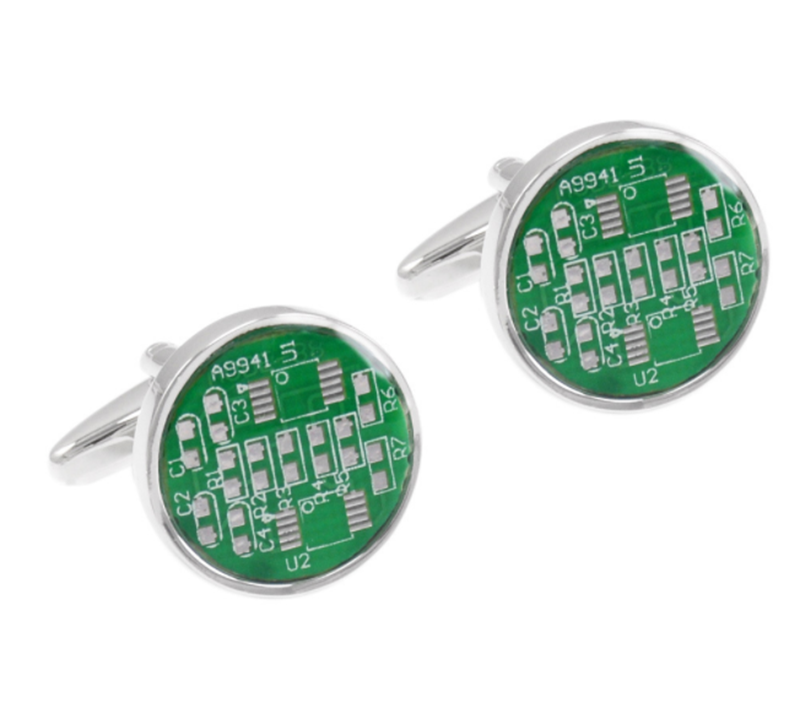 Silver round circuit board PCB circuit board style cufflinks