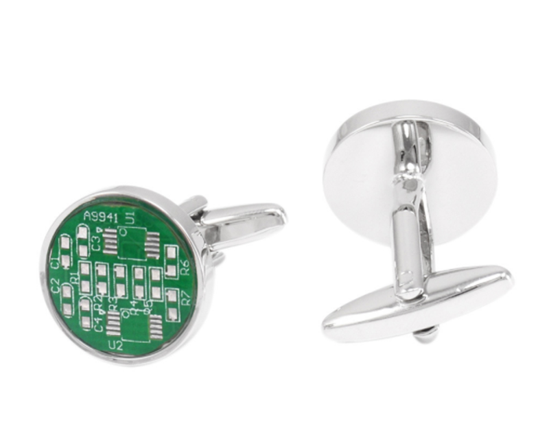 Silver round circuit board PCB circuit board style cufflinks