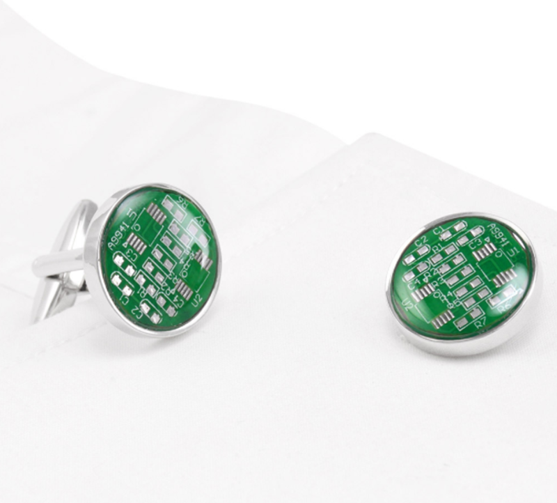 Silver round circuit board PCB circuit board style cufflinks