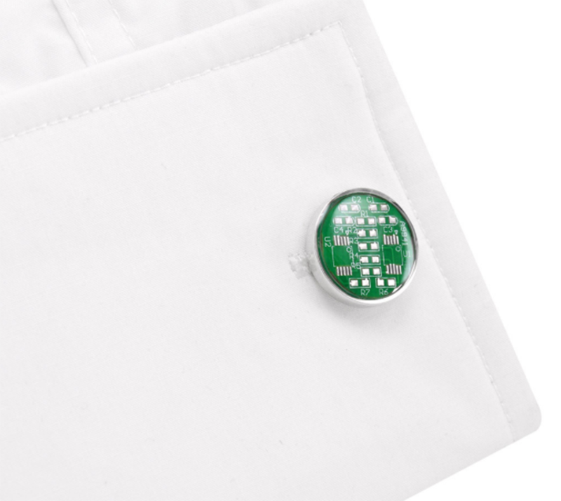 Silver round circuit board PCB circuit board style cufflinks