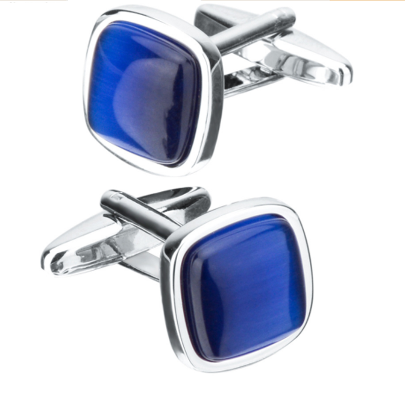 French shirt dark blue shiny cat eye gem cufflinks