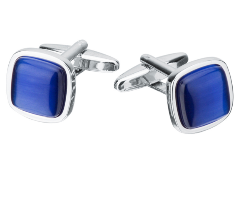 French shirt dark blue shiny cat eye gem cufflinks