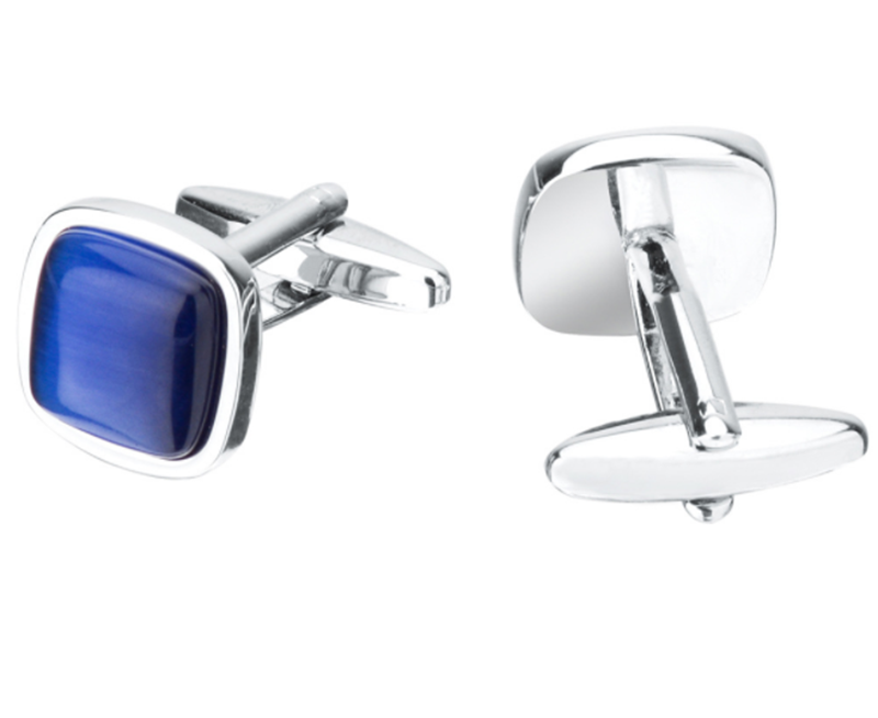 French shirt dark blue shiny cat eye gem cufflinks