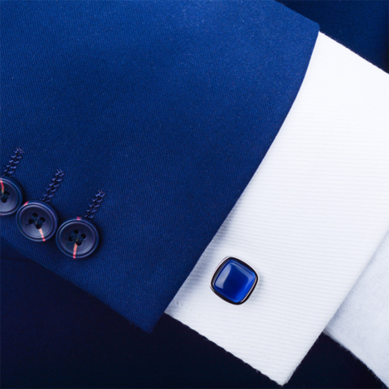 French shirt dark blue shiny cat eye gem cufflinks