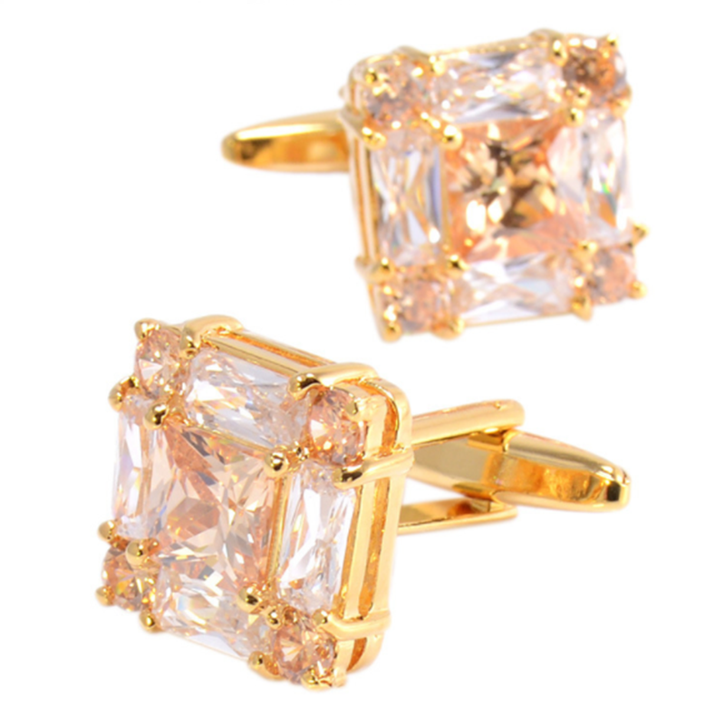 Bright Gold White Gemstone Cufflinks