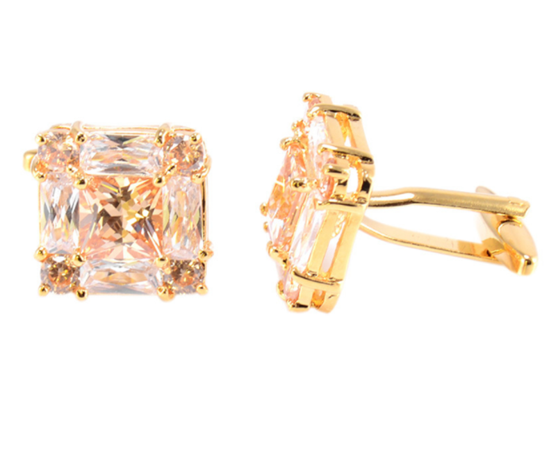 Bright Gold White Gemstone Cufflinks