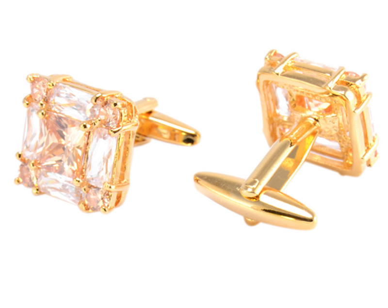 Bright Gold White Gemstone Cufflinks