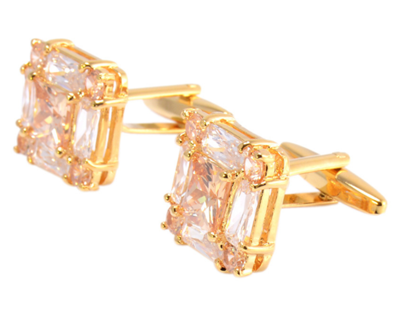 Bright Gold White Gemstone Cufflinks