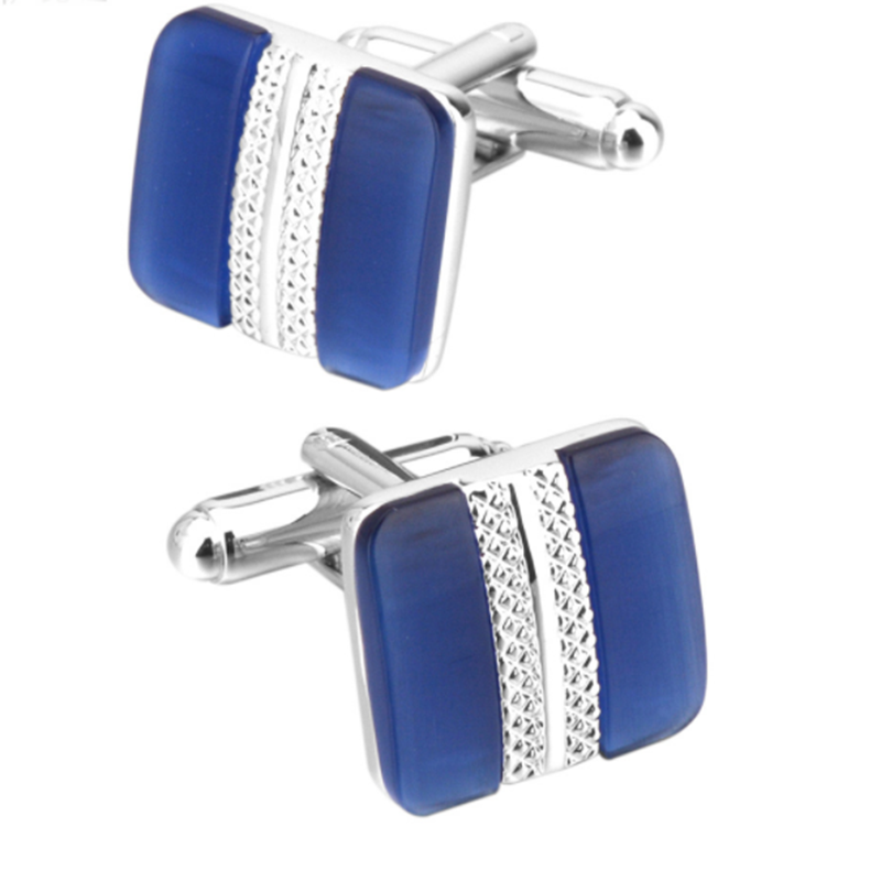 Metal Cufflinks with Blue Cat&apos;s Eye Gemstones