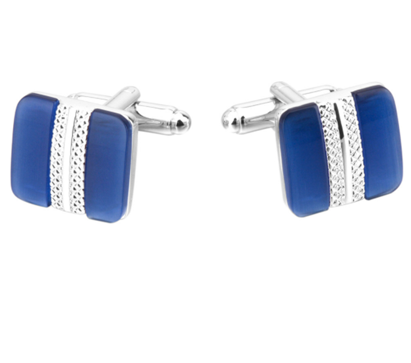 Metal Cufflinks with Blue Cat&apos;s Eye Gemstones