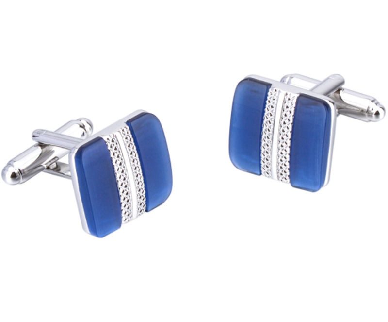 Metal Cufflinks with Blue Cat&apos;s Eye Gemstones