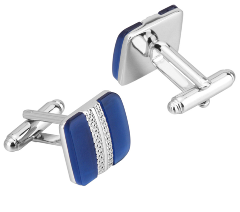 Metal Cufflinks with Blue Cat&apos;s Eye Gemstones