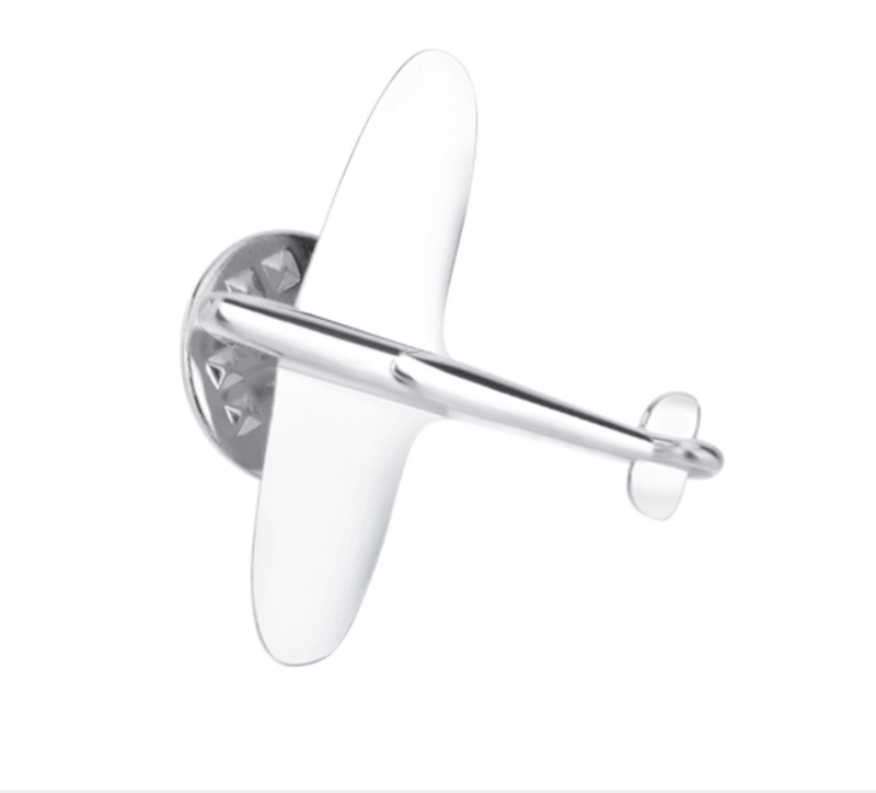 Silver delicate vintage electroplated airplane brooch
