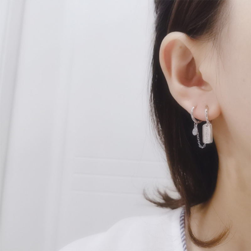 S925 Japanese and Korean style double letter alphabet round zircon tassel earrings