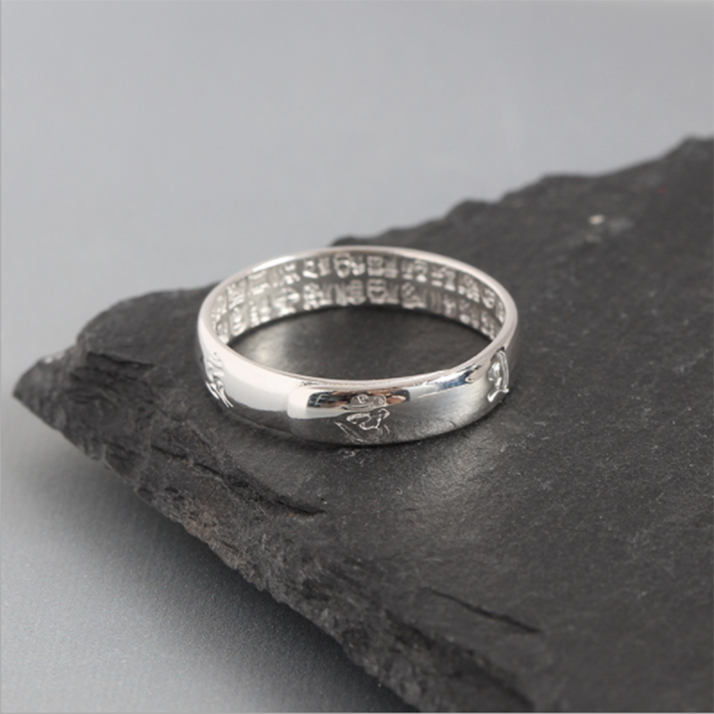 S925 Simple personality creative Sanskrit inscribed sterling silver ring