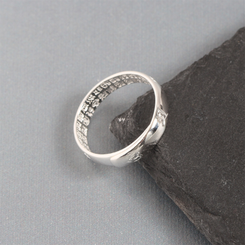 S925 Simple personality creative Sanskrit inscribed sterling silver ring