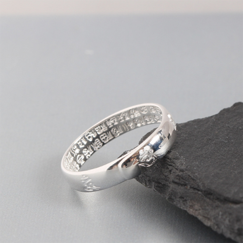S925 Simple personality creative Sanskrit inscribed sterling silver ring