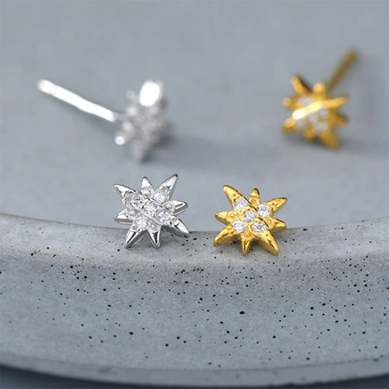 S925 Korean version of Super Sensi sterling silver stellar zircon stud earrings