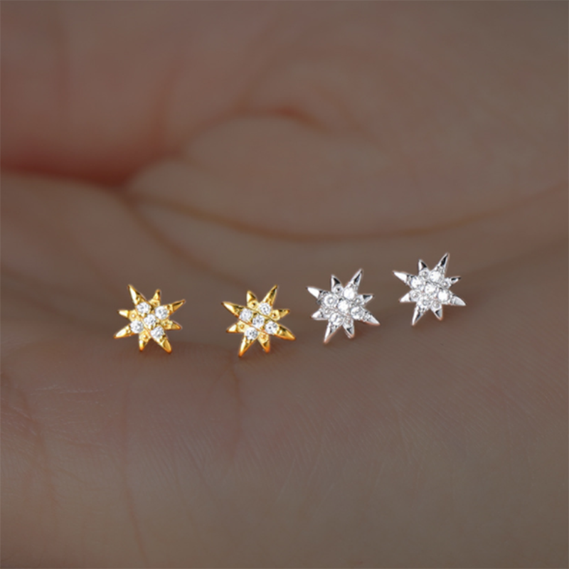 S925 Korean version of Super Sensi sterling silver stellar zircon stud earrings