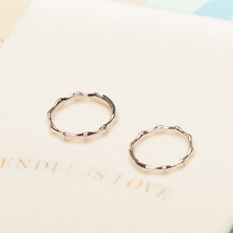 S925 Korean trend simple bamboo open couple ring