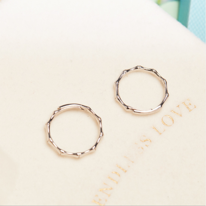 S925 Korean trend simple bamboo open couple ring